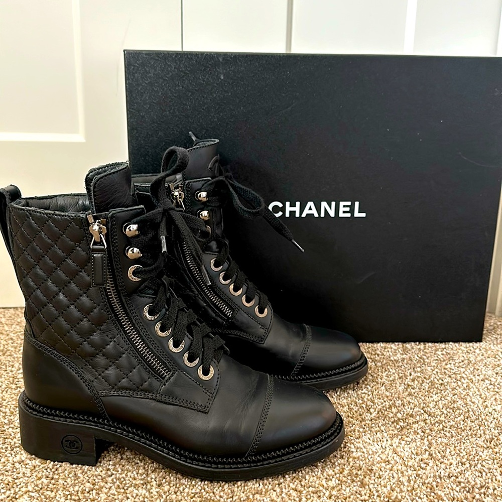 Gently used, Chanel lace up combat boots